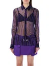 Versace Sheer Zebra Stripe Silk Chiffon Button-up Shirt In Zebra Violet
