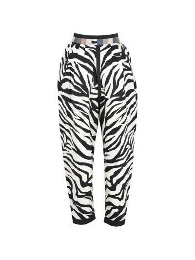Pre-owned Versace Zebra-print Trousers In White