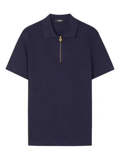 Versace Zip-detail Polo Shirt In Blue