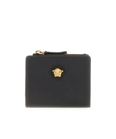 Versace Zip Flip Wallet In Black