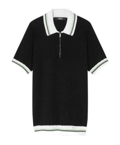Versace Poloshirt Mit Reissverschluss In Schwarz