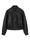 Versace Leather Jacket Collared Neck Button Cuffs Hem In Black