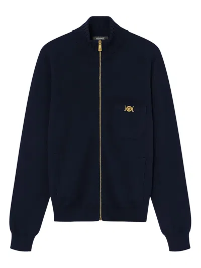Versace Zip Logo Sweatshirt In Blue