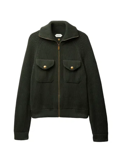 Versace Zip Ribbed Knit Jacket In Green