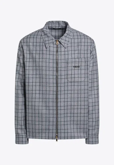 VERSACE ZIP-UP CHECKED FLANNEL SHIRT