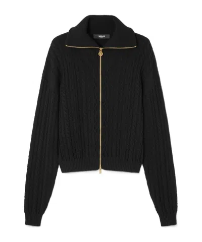 Versace Zip-up Knitted Cardigan In Black