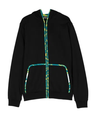 Versace Zip-up Patterned Hooded In Black