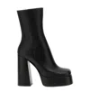 Versace Leather Platform Booties With Inner Zip 13cm In Black