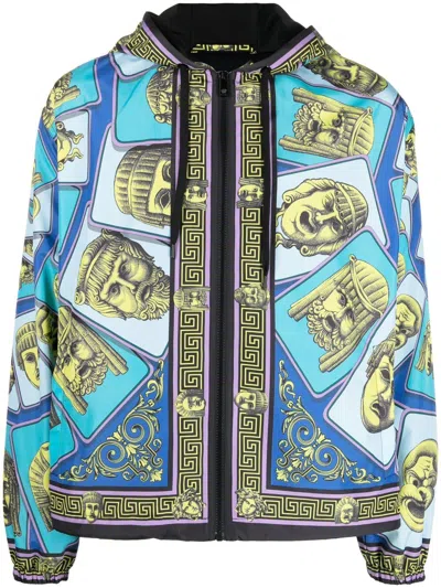 Versace Zip-up Printed Jacket In 蓝色