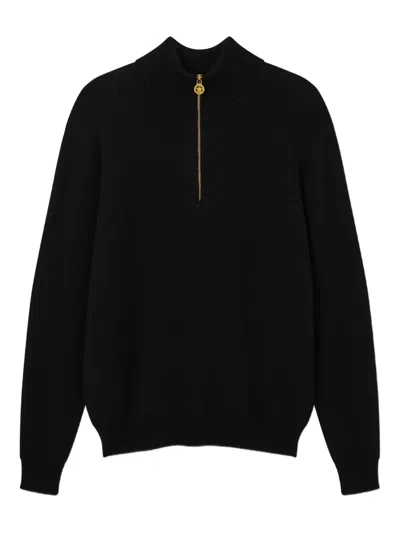 Versace Wool-blend Half-zip Knit Sweater In Black