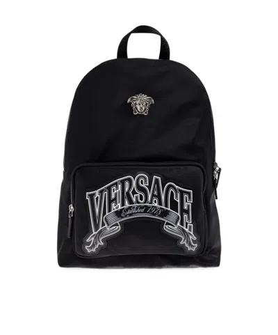 Versace Zipper Backpack In Black