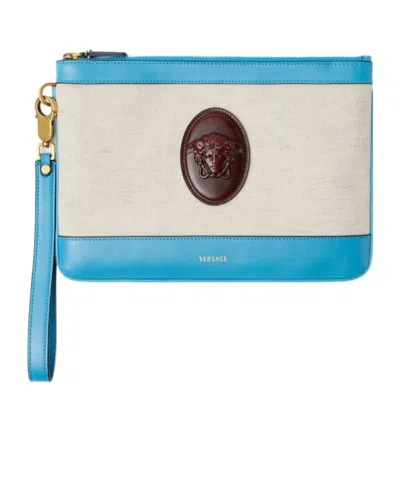 Versace Zipper Clutch In Blue