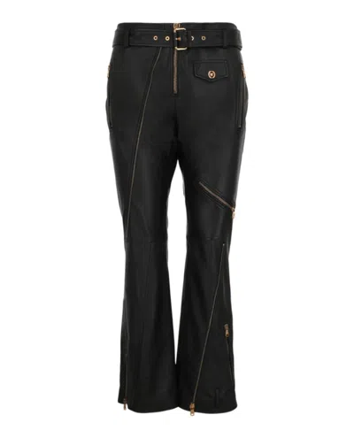 VERSACE VERSACE ZIPPER DETAILED LEATHER PANTS
