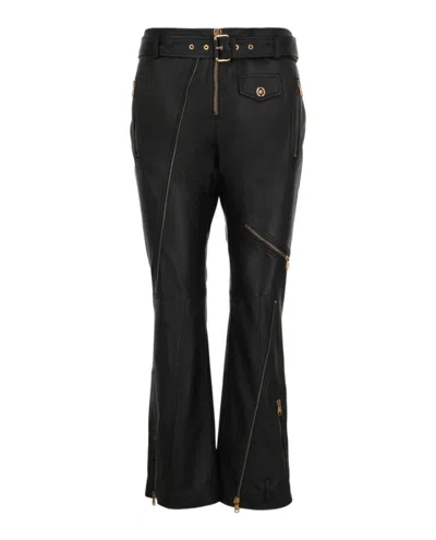 VERSACE ZIPPER DETAILED LEATHER PANTS