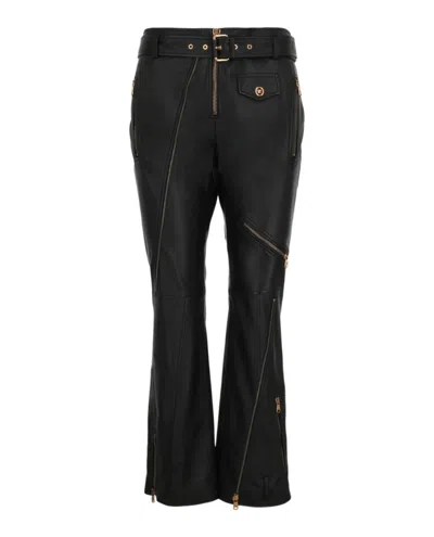 Versace Zipper Detailed Leather Pants In Black