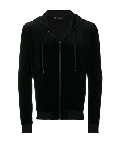 Versace Zipper Hooded Casual Jacket In Black