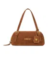 Versace Tag Suede Bowling Shoulder Bag In Brown