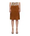 Versace Brown Zip Suede Midi Skirt In Brown