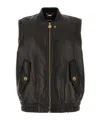 Versace Leather Jacket With Elasticated Hem And Front Pockets
