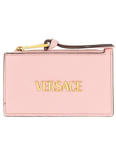 Versace Zippered Card Holder In Pink