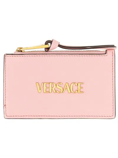 Versace Zippered Card Holder In Pink