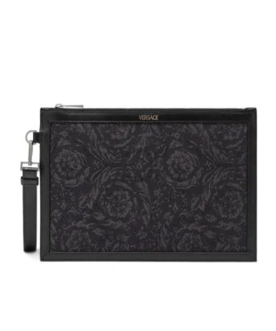 Versace Zippered Clutch In Black