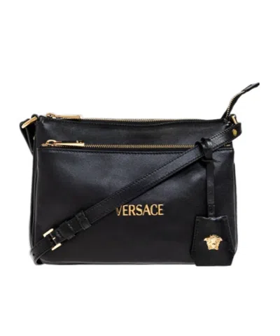 Versace Zippered Shoulder Bag In Black