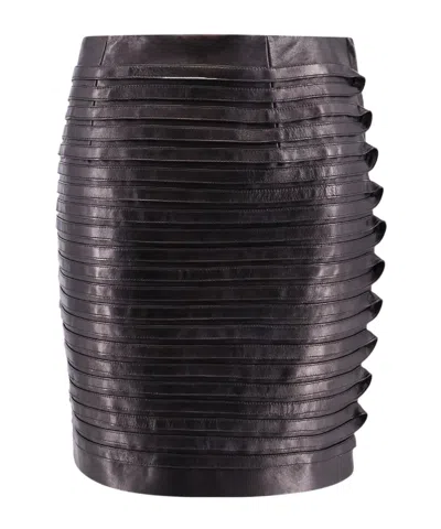 VERSACE VERSACE HIGH-WAIST LEATHER MINI SKIRT