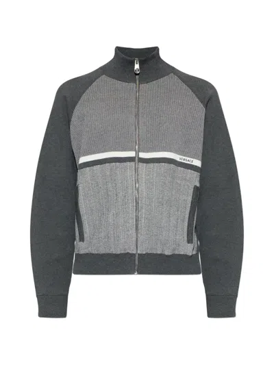 Versace Zip-up Cardigan In Gray