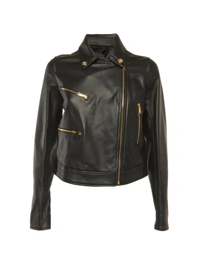 Pre-owned Versace Zip-up Leather Jacket In Black