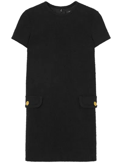 Versace Short Sleeve Dress With Textured Fabric And Statement Pockets In Black