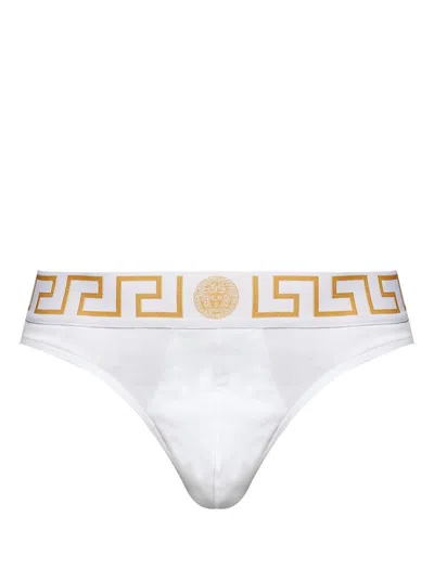 Versace Greca Stretch-cotton Briefs In White