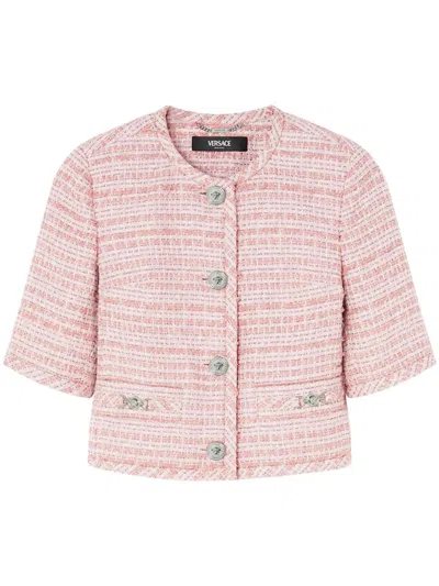 Versace Medusa-plaque Tweed Jacket In Pink