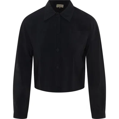 Versatile Copper Tencel Button Front Cropped Blouse In Black
