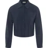Versatile Copper Tencel Button Front Cropped Blouse In Blue