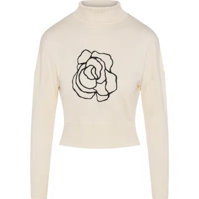 Versatile Cropped Embroidered Turtle Neck Knit Sweater In Neutral