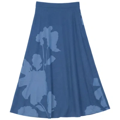 Versatile Denim Side Zipper Panel Construction Midi Skirt In Blue