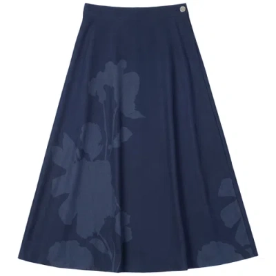 Versatile Denim Side Zipper Panel Construction Midi Skirt In Blue