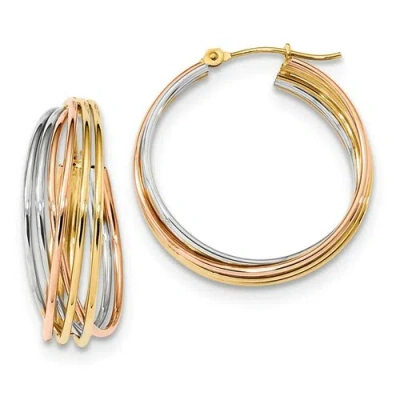 Pre-owned Versil 14k Tri-color Fancy Hollow Tube Hoops In White