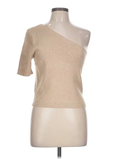 Pre-owned Versona Short Sleeve Top Tan One Shoulder Neckline Tops