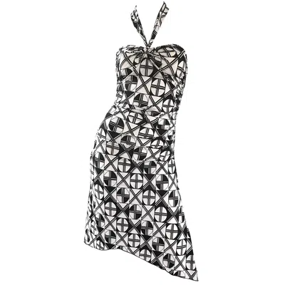 Pre-owned Versus 1990s Gianni Versace  Black And White Abstract Vintage 90s Halter Dress
