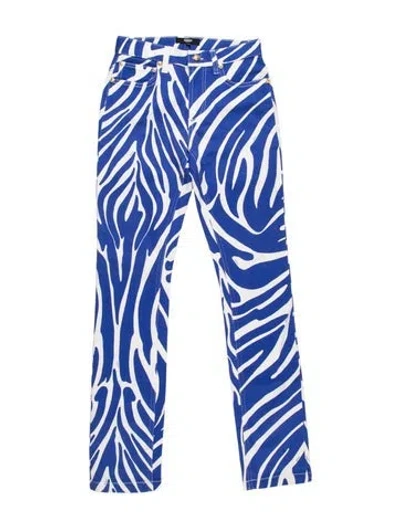 Pre-owned Versus Animal Print Straight Leg Pants In Blue