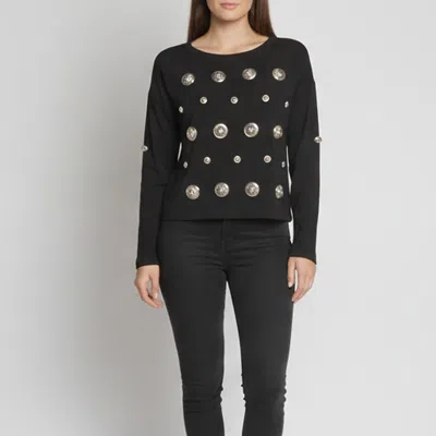 Pre-owned Versus Black Crepe Button Embellished Top Xs