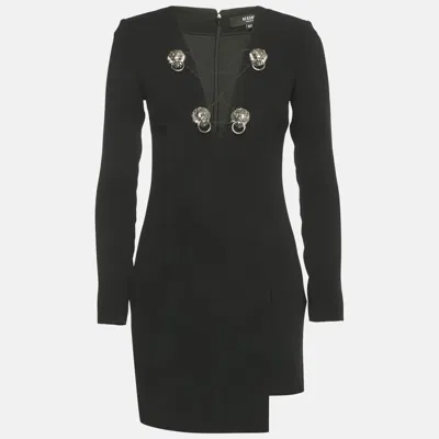 Pre-owned Versus Black Crepe Logo Metal Detail Mini Dress S