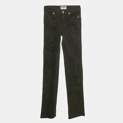 Pre-owned Versus Black Denim Metal Detail Rip Jeans S/waist 26"