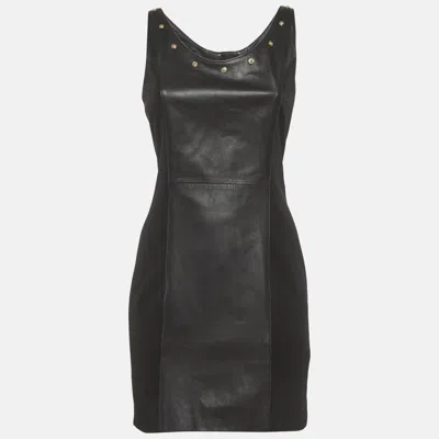 Pre-owned Versus Black Leather And Neoprene Mini Dress S