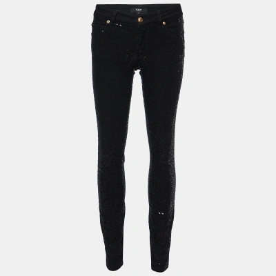 Pre-owned Versus Black Sequined Denim Skinny Jeans S/waist 28"