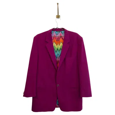 Pre-owned Versus By Gianni Versace Magenta Pink Rainbow Lined Cashmere Blazer Suit Jacket In Red