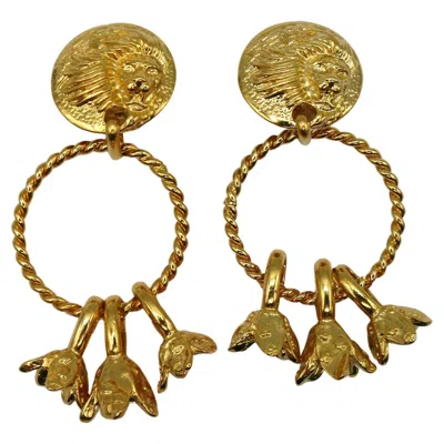 Pre-owned Versus By Gianni Versace Vintage Gold Tone Lion Head Dangling Earrings In Multi