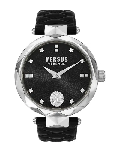 Versus Women's Two-hand Quartz Covent Garden Black Leather Strap 36mm In Silver